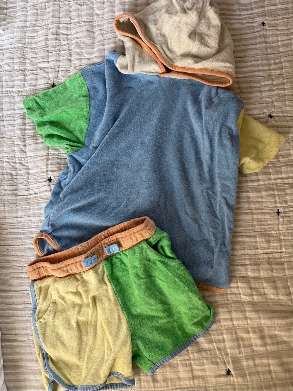 next Colorblock Terry Hooded Set in Blue, Green & Peach